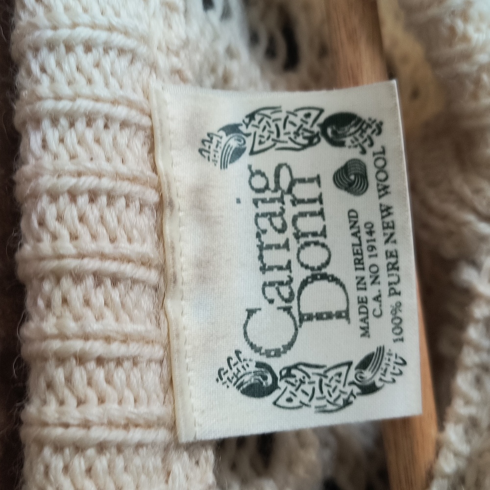 Vintage Carraig Donn 100% Wool Cream Chunky Knit Fisherman Cardigan Sz Large M - Picture 3 of 17